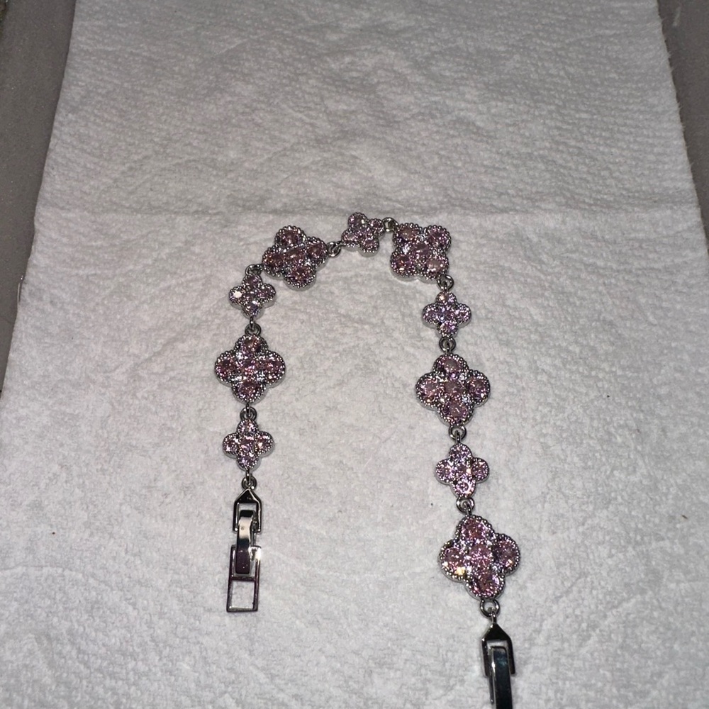 Elegant pink Moissanite Diamond sliver -plated 925 brecelet